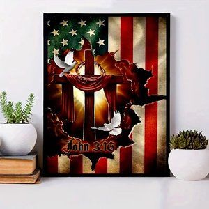 JOHN 3:16 AMERICAN FLAG AT THE CROSS DIAMOND PAINTING KIT NWT